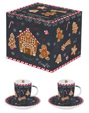 Picture of GINGERBREAD NAVY ESPRESSO CUPS GIFT SET X 2 CUPS AND SAUCERS